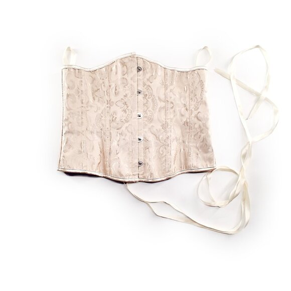 No Label Accessories - No Label Cream Floral Jacquard Corset Belt Lace Up Boning Under Bust Adj. L
